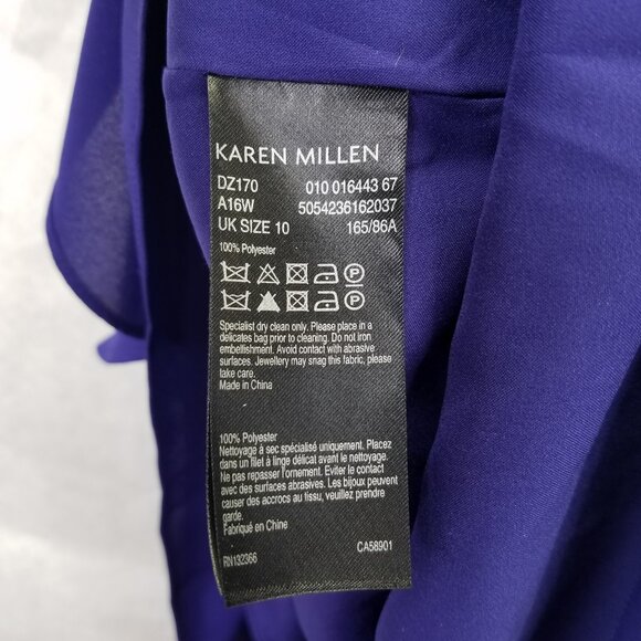 Karen Millan Mini Dress Sz 6 Floral Applique Beads Taffeta Purple Ruffle Tiered - Picture 14 of 16